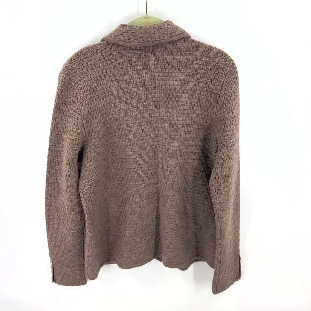 Talbots Merino Wool Cardigan Sweater Women Medium Brown Chunky Quiet Luxury Cozy